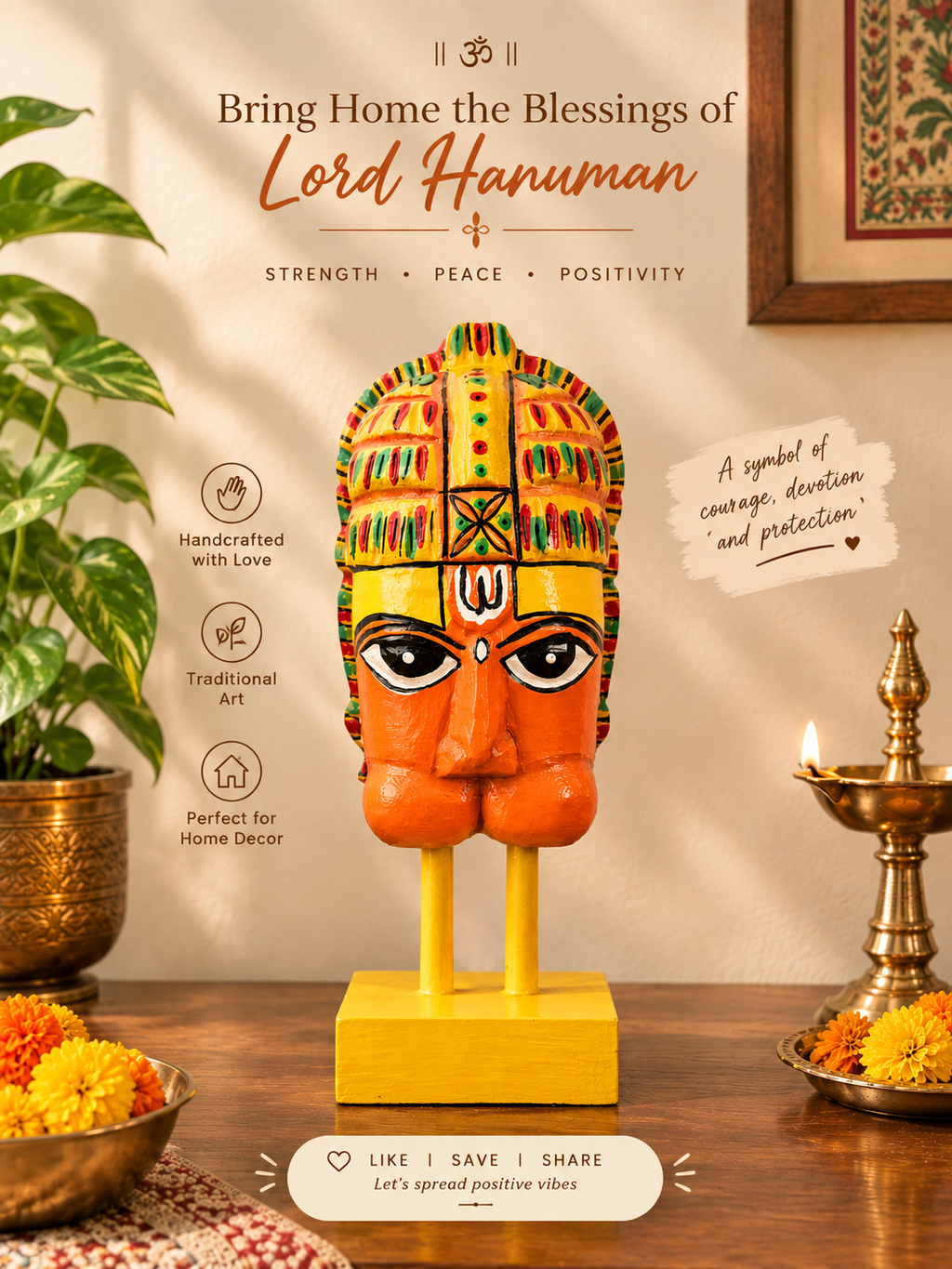 Wooden Hanuman Statue 8 Inch