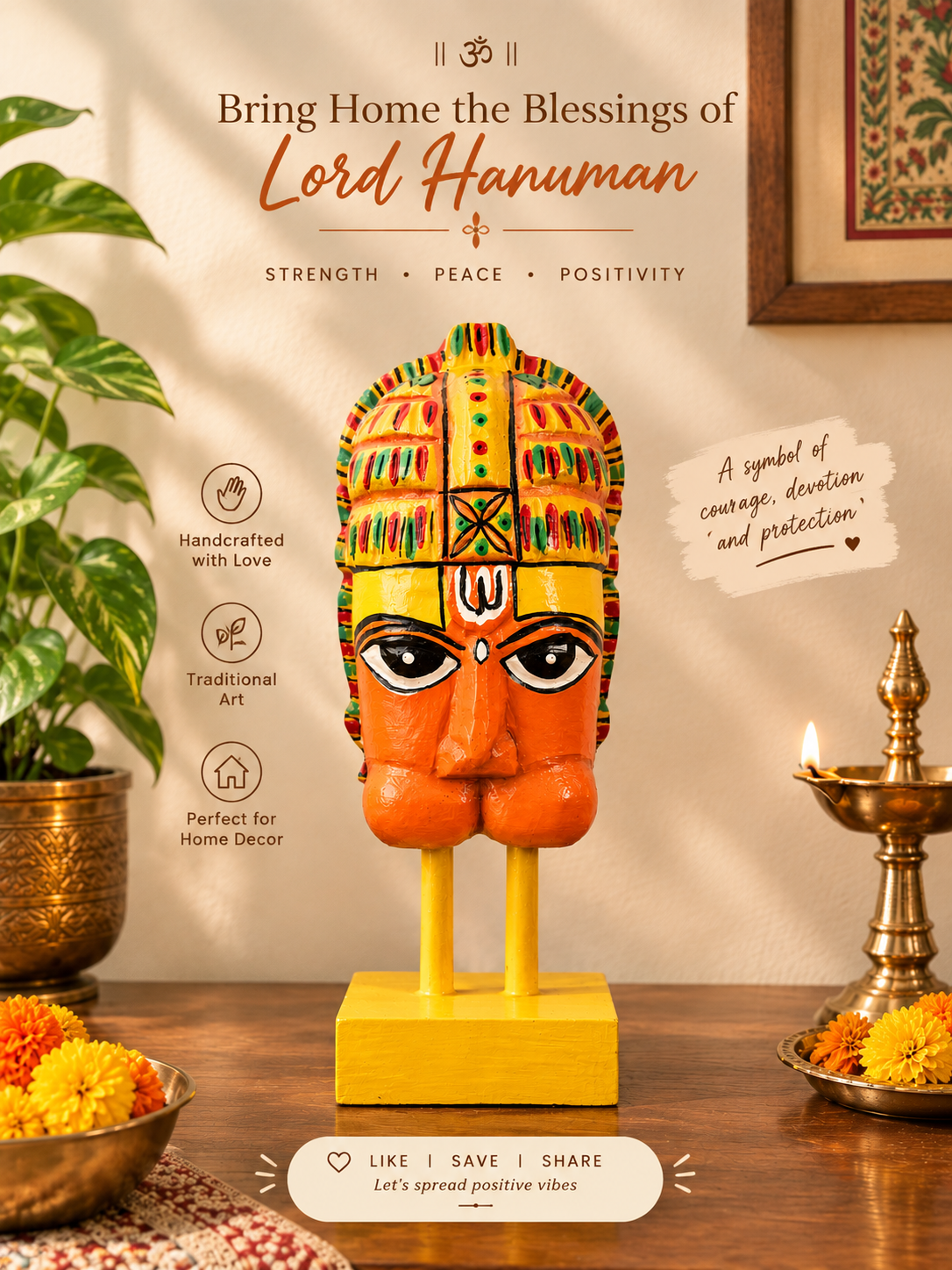Wooden Hanuman Statue 8 Inch