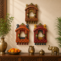 Wooden Jharokha Mirror Set Of 3 Multy