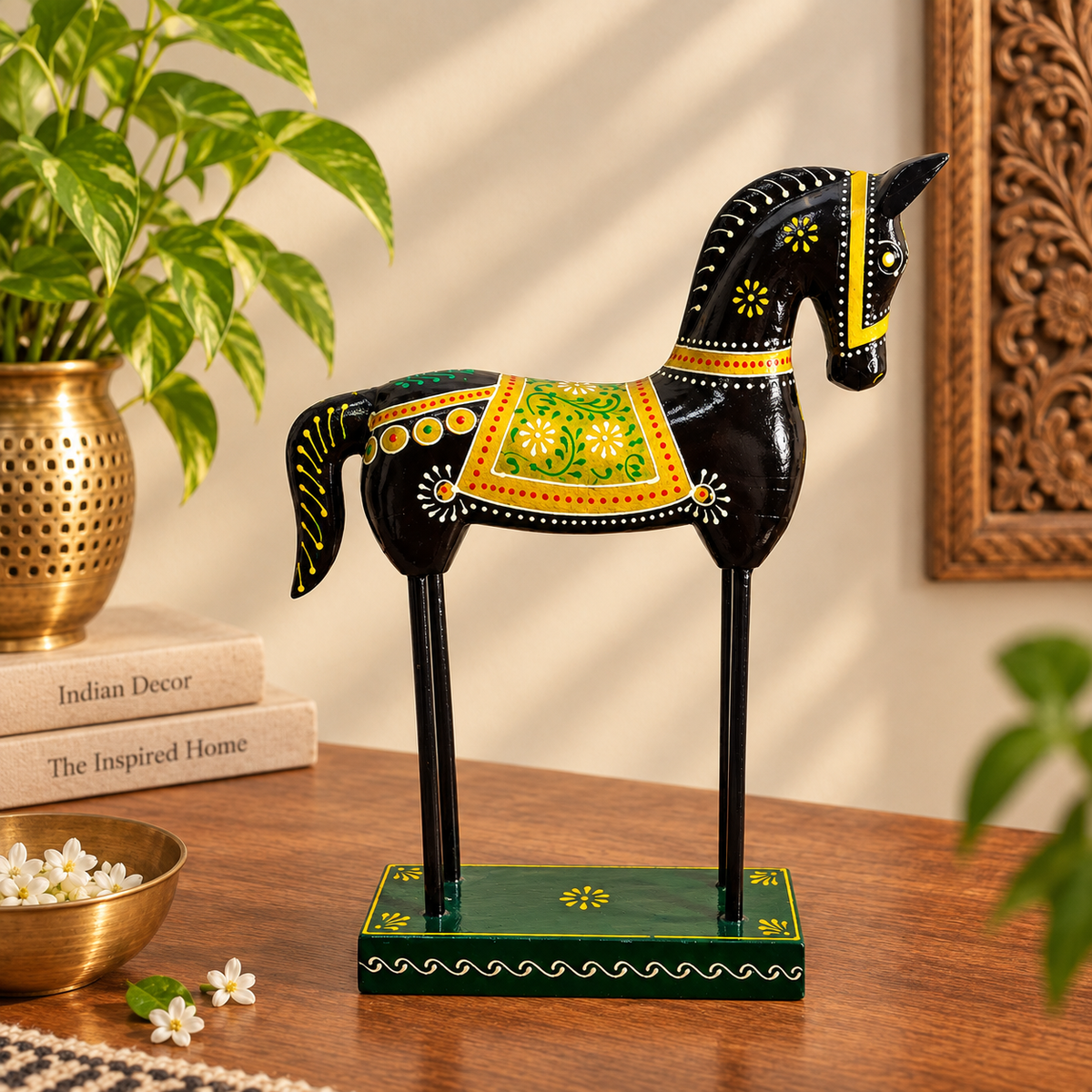 Wooden Standing Horse Black 12 Inch