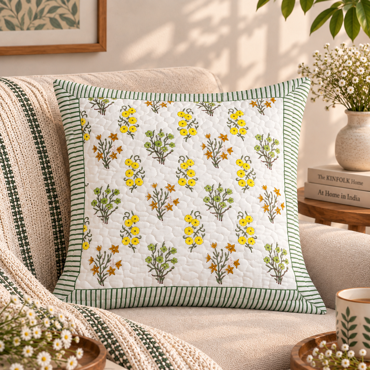 Sanganeri Block Printed Cushion Covers Set of 5