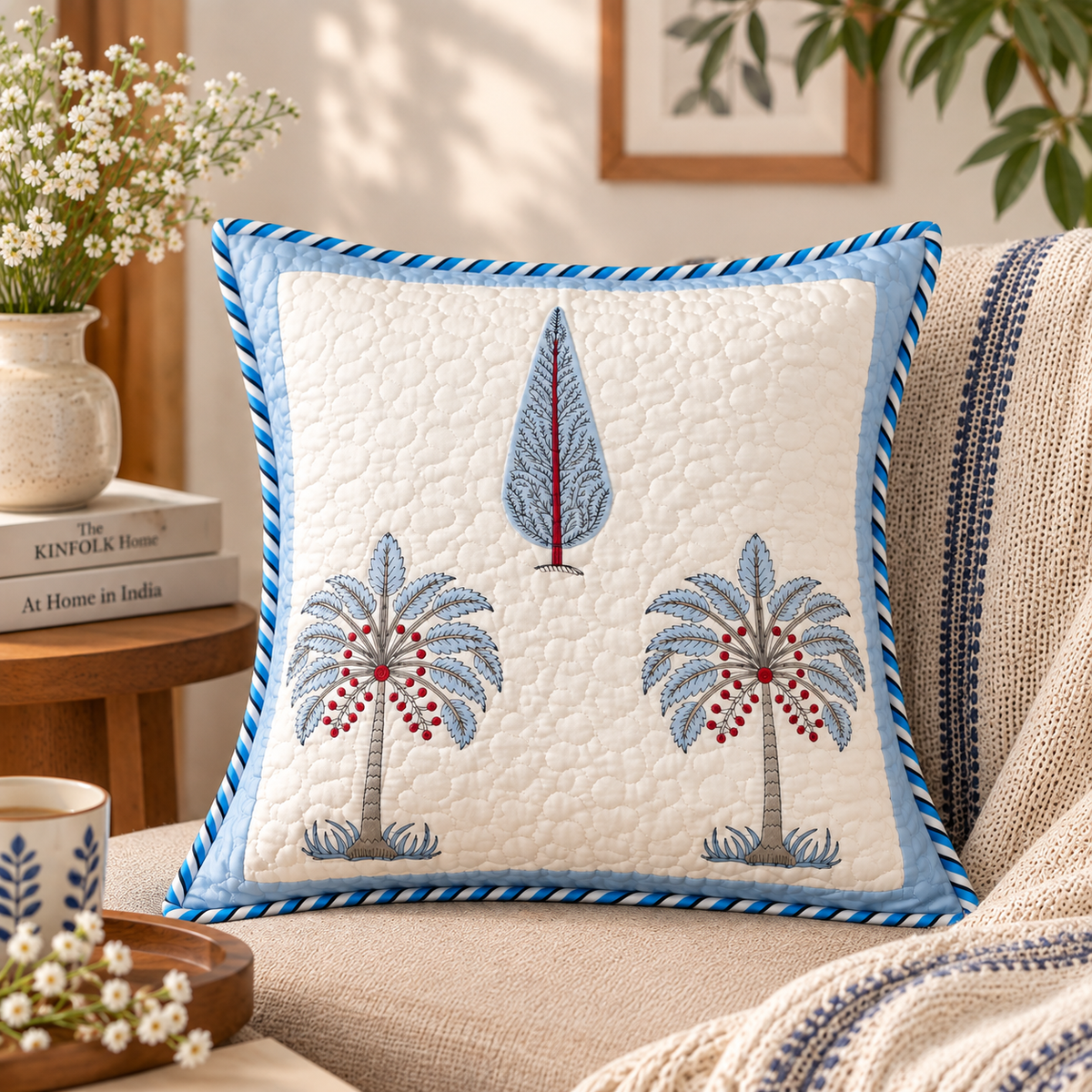 Sanganeri Block Printed Quilted Cushion Covers Set of 5