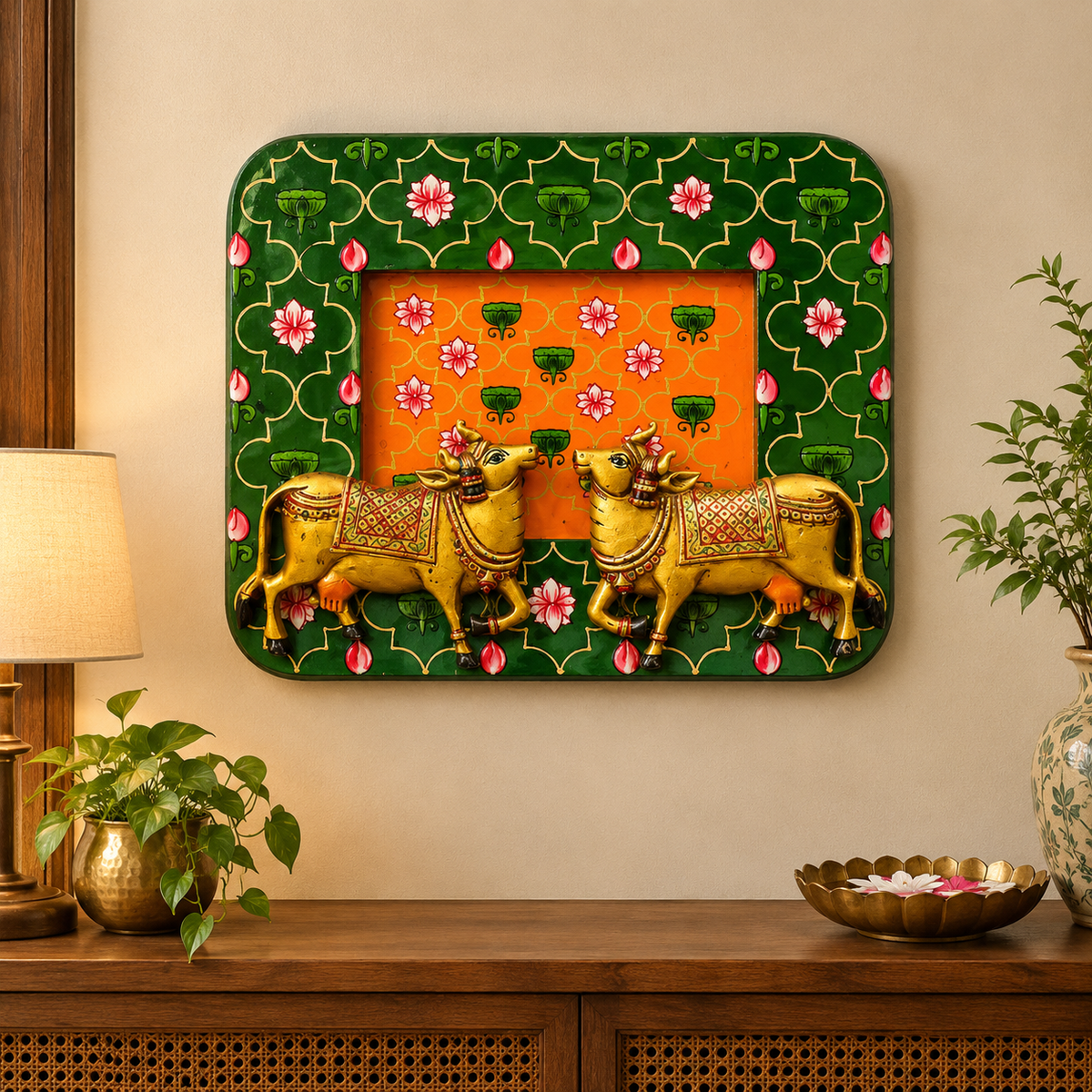 Brass Cow Frame Pichwai Painting 8*6 Inch