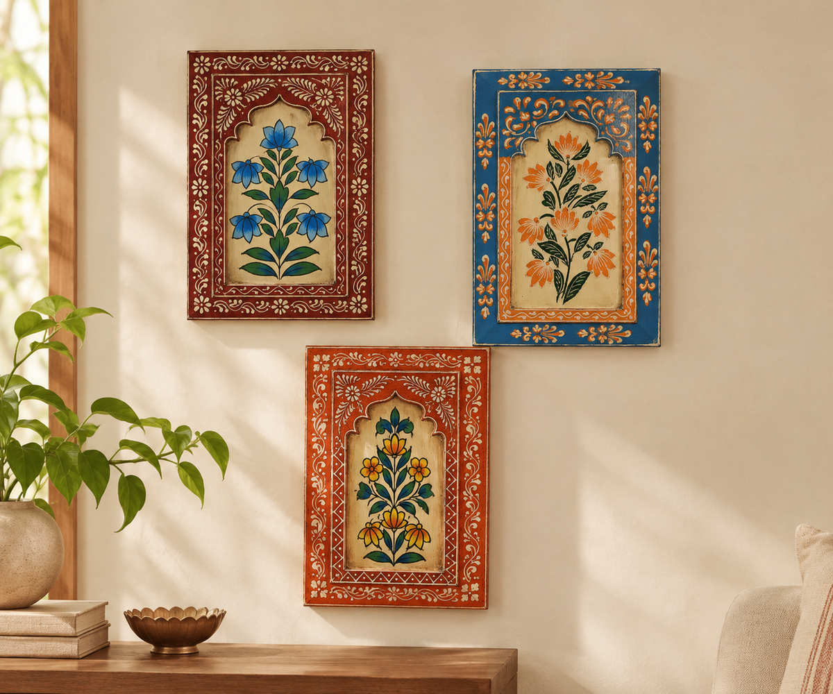Wooden Handpainted Frames Set of 3 Antique