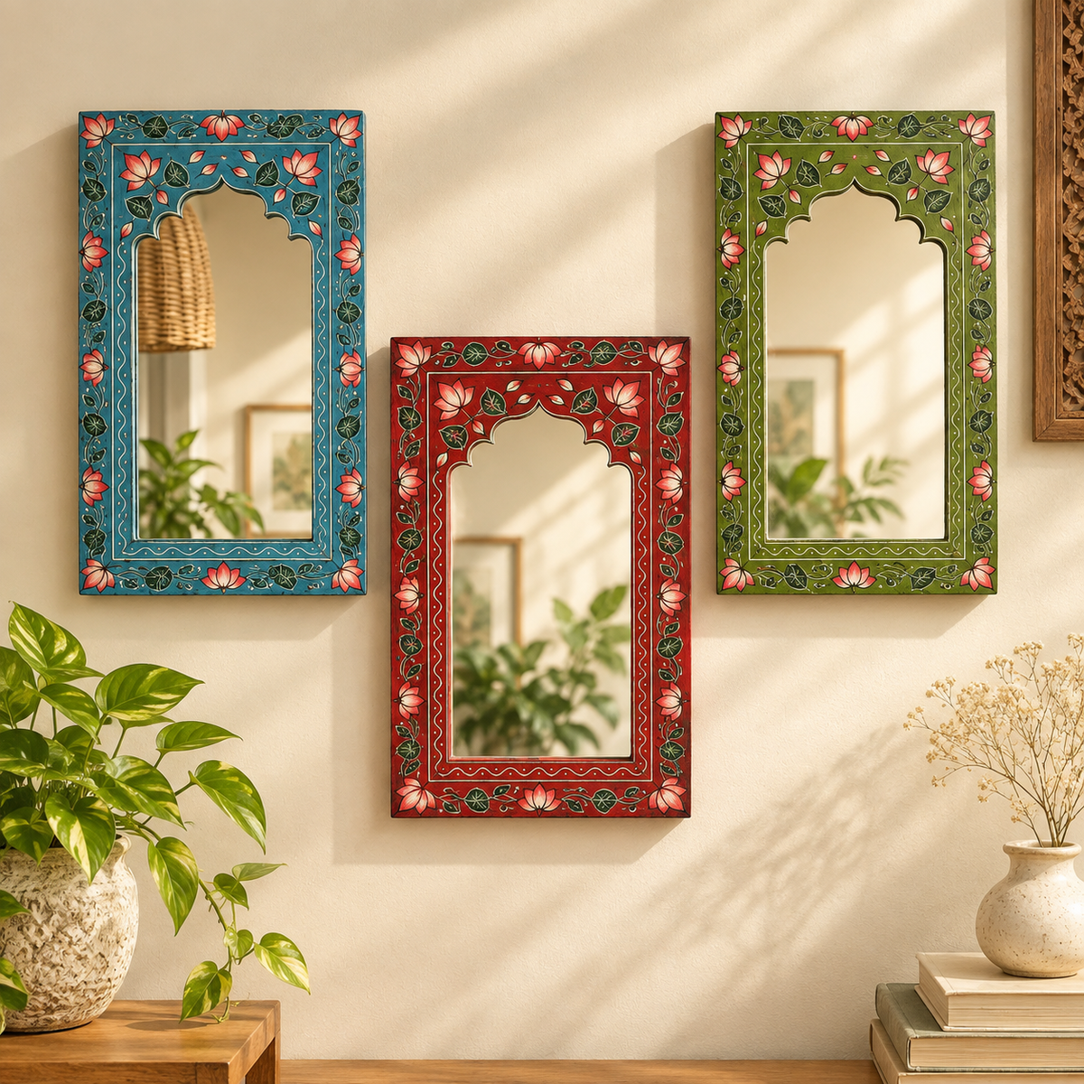 Wooden Handpainted Mirror Frames Set of 3