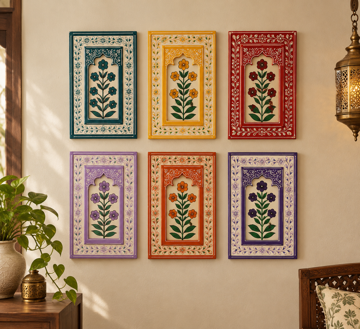 Wooden Floral Handpainted Frames Set of 6