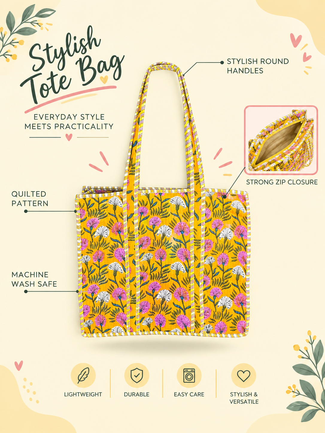 Tote Bag With Zip