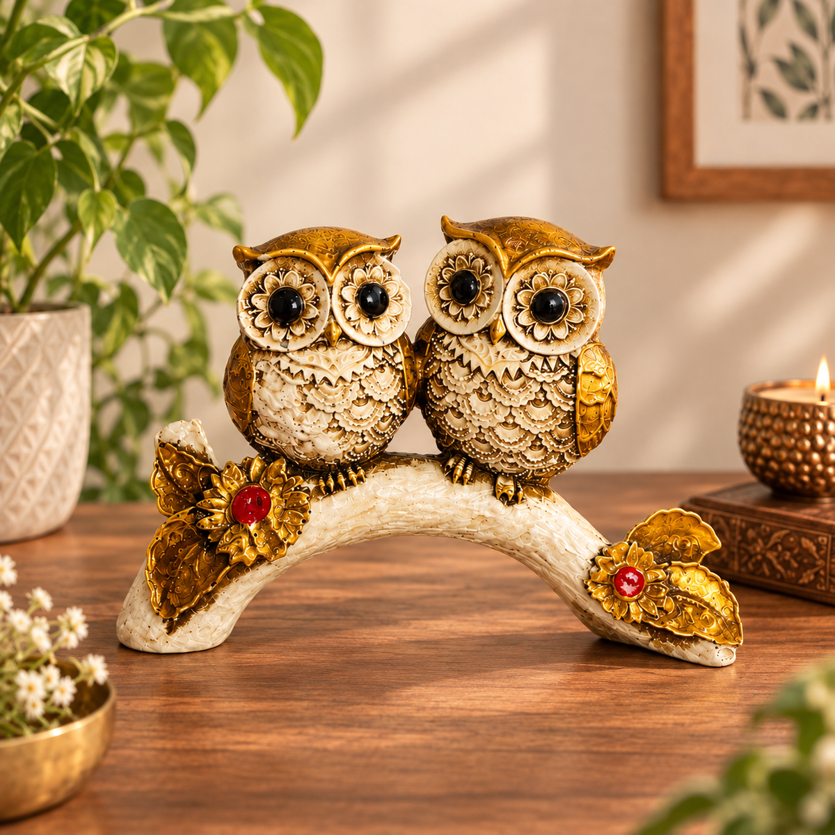 Resin Owl Piar On Tree