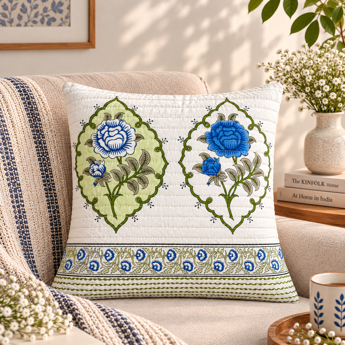 Sanganeri Block Printed Quilted Cushion Covers