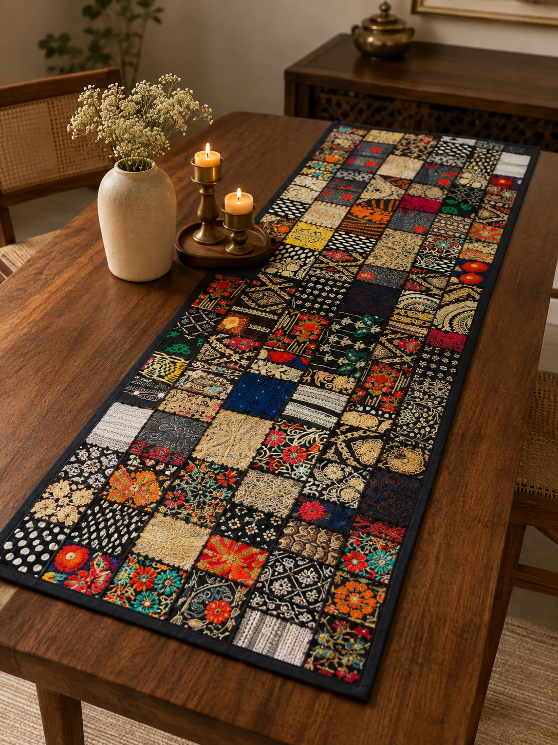 Patchwork Table Runner Black