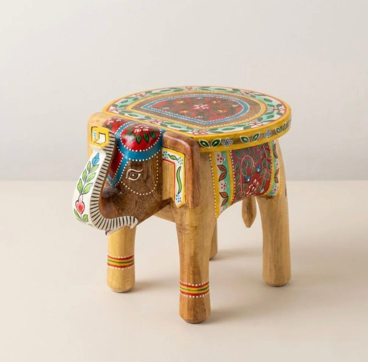 Elephant Table Pichwai Painted 12'Inch