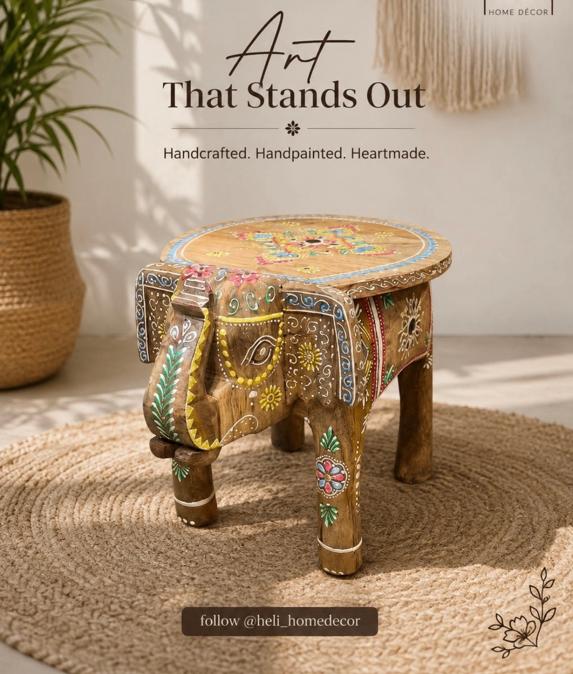 Elephant Table Embossed Pianted 12'Inch
